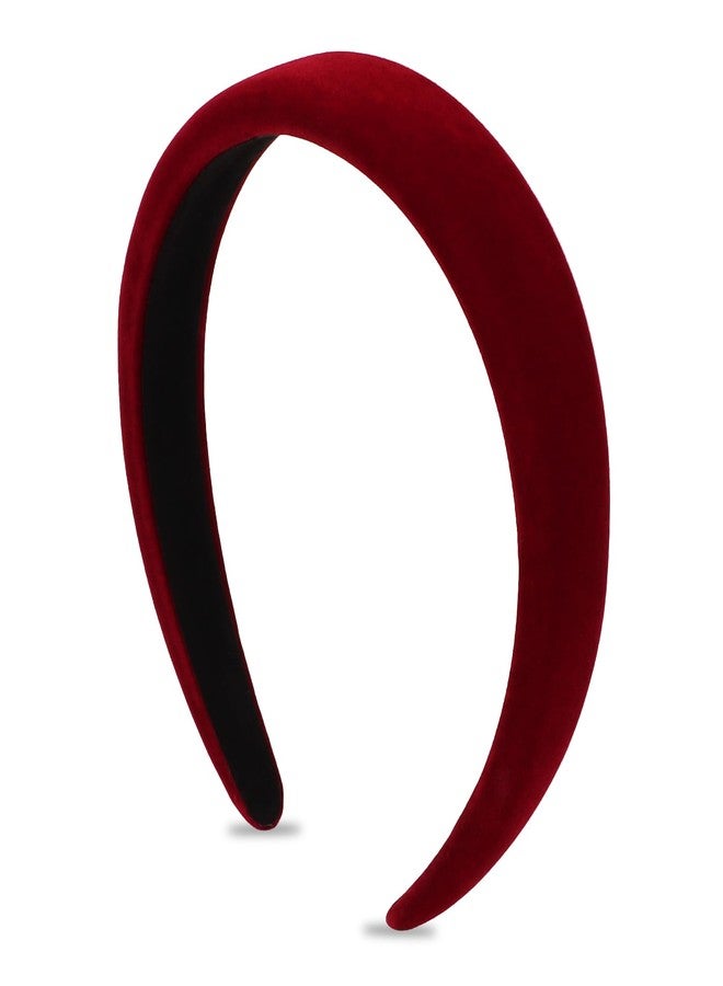 AMCAMI Red Velvet Headband,Burgundy Wide Padded Non-Slip Hair Accessory for Women, Vintage Luxury Daily Formal Wear - Image 1